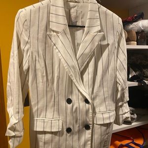 Long body striped linen blazer